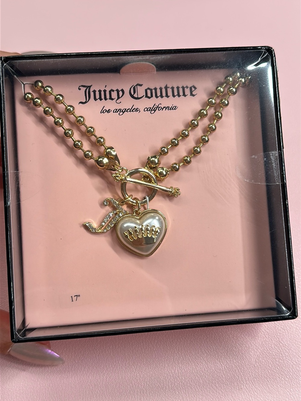 Juicy Couture Gold Heart Pendant Necklace with Pearl Accent